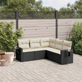 5-tlg. Garten-Sofagarnitur mit Kissen Schwarz Poly Rattan