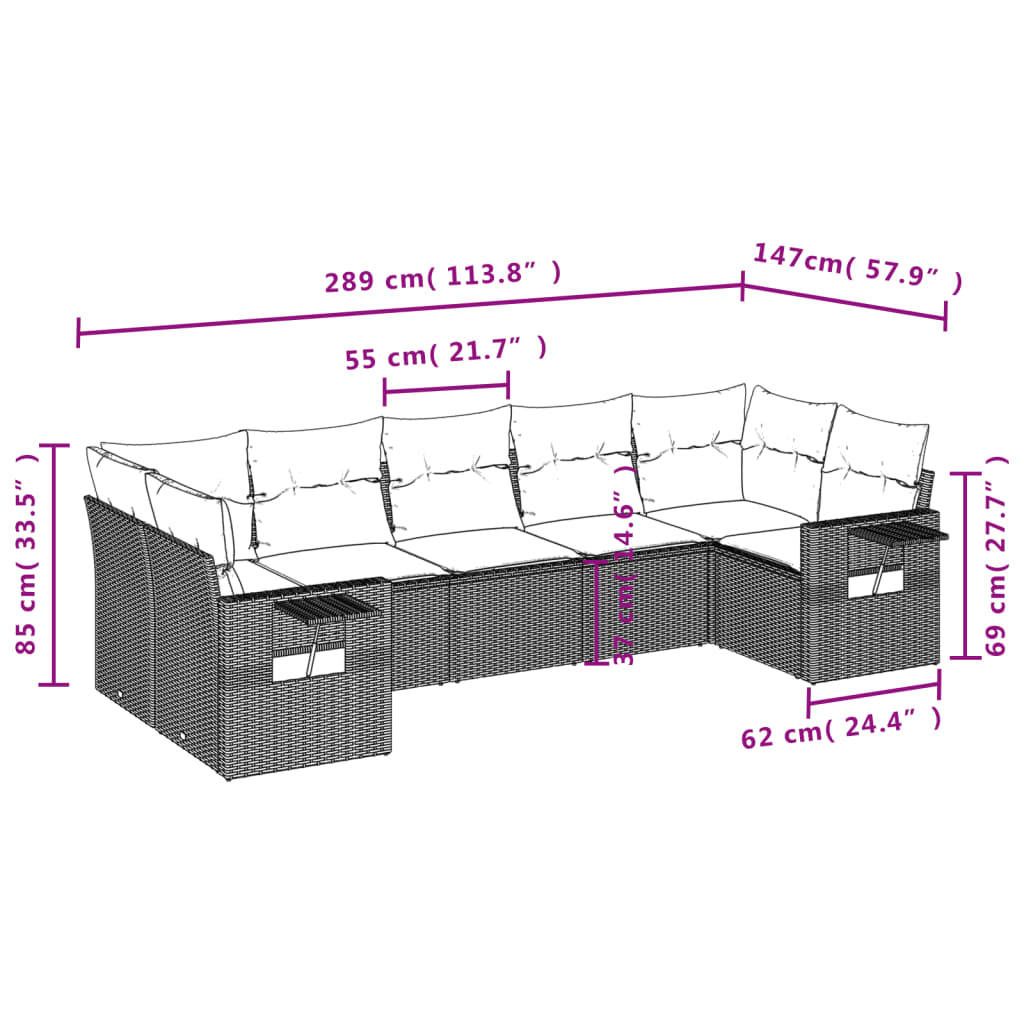 7-tlg. Garten-Sofagarnitur mit Kissen Beige Poly Rattan