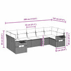 7-tlg. Garten-Sofagarnitur mit Kissen Hellgrau Poly Rattan