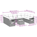 10-tlg. Garten-Sofagarnitur mit Kissen Grau Poly Rattan