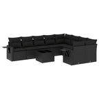 10-tlg. Garten-Sofagarnitur mit Kissen Schwarz Poly Rattan