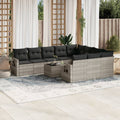 11-tlg. Garten-Sofagarnitur mit Kissen Hellgrau Poly Rattan