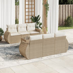 7-tlg. Garten-Sofagarnitur mit Kissen Beige Poly Rattan