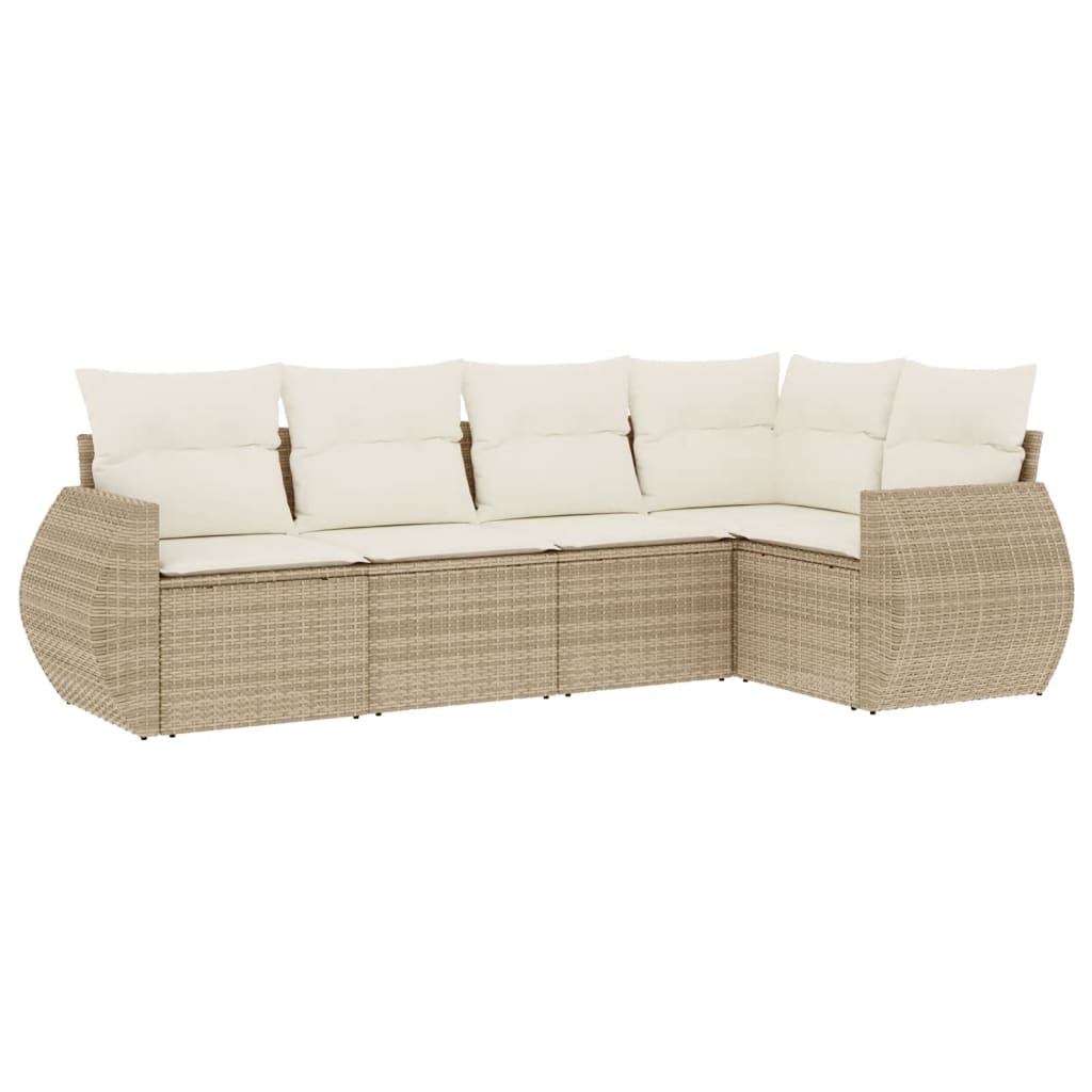 5-tlg. Garten-Sofagarnitur mit Kissen Beige Poly Rattan
