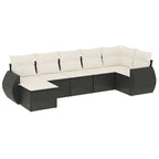 7-tlg. Garten-Sofagarnitur mit Kissen Schwarz Poly Rattan