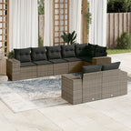 8-tlg. Garten-Sofagarnitur mit Kissen Grau Poly Rattan