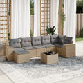 8-tlg. Garten-Sofagarnitur mit Kissen Beige Poly Rattan