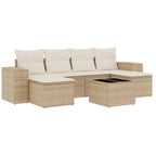 7-tlg. Garten-Sofagarnitur mit Kissen Beige Poly Rattan