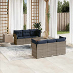 7-tlg. Garten-Sofagarnitur mit Kissen Grau Poly Rattan