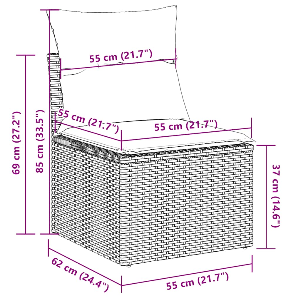 8-tlg. Garten-Sofagarnitur mit Kissen Grau Poly Rattan