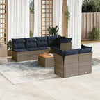 8-tlg. Garten-Sofagarnitur mit Kissen Grau Poly Rattan