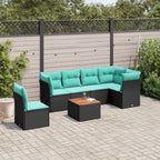 7-tlg. Garten-Sofagarnitur mit Kissen Schwarz Poly Rattan