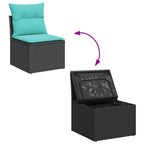 9-tlg. Garten-Sofagarnitur mit Kissen Schwarz Poly Rattan