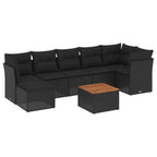 8-tlg. Garten-Sofagarnitur mit Kissen Schwarz Poly Rattan