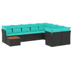 10-tlg. Garten-Sofagarnitur mit Kissen Schwarz Poly Rattan