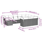 11-tlg. Garten-Sofagarnitur mit Kissen Grau Poly Rattan