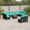 13-tlg. Garten-Sofagarnitur mit Kissen Schwarz Poly Rattan