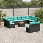 13-tlg. Garten-Sofagarnitur mit Kissen Schwarz Poly Rattan