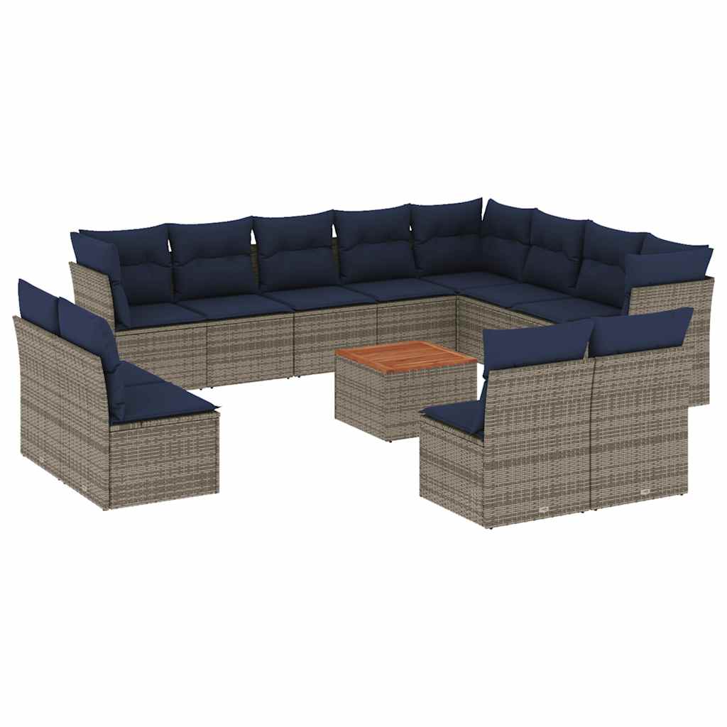 13-tlg. Garten-Sofagarnitur mit Kissen Grau Poly Rattan