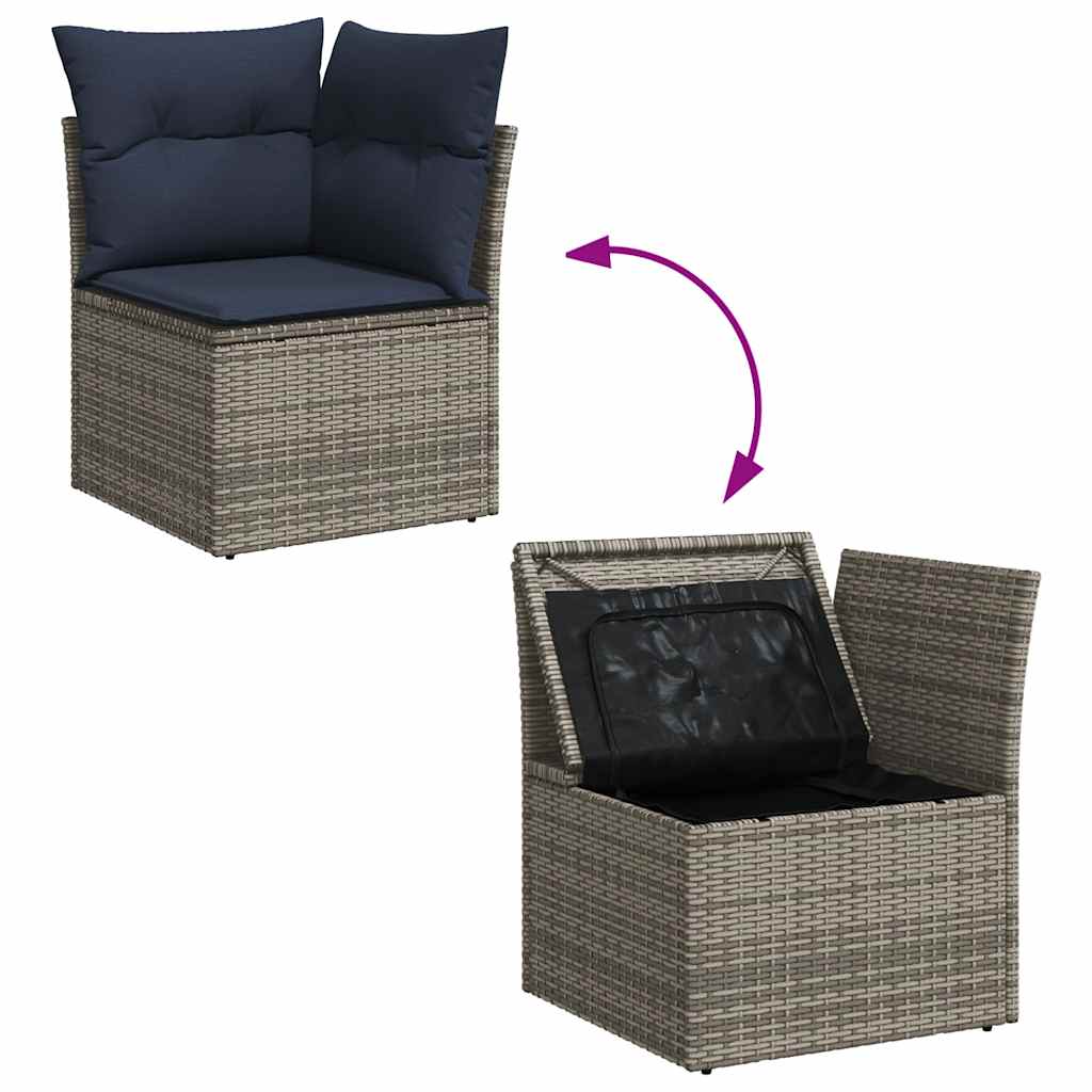 11-teiliges Gartensofa-Set mit Kissen, grau, Polyrattan