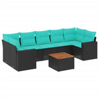 8-tlg. Garten-Sofagarnitur mit Kissen Schwarz Poly Rattan