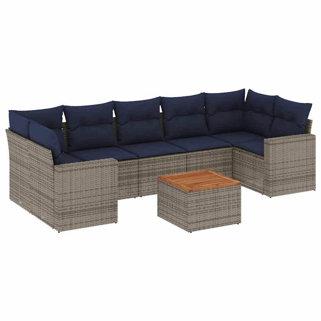 8-tlg. Garten-Sofagarnitur mit Kissen Grau Poly Rattan