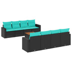 9-tlg. Garten-Sofagarnitur mit Kissen Schwarz Poly Rattan
