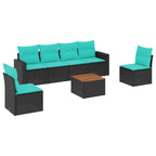 7-tlg. Garten-Sofagarnitur mit Kissen Schwarz Poly Rattan