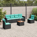 7-tlg. Garten-Sofagarnitur mit Kissen Schwarz Poly Rattan
