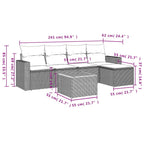 6-teiliges Gartensofa-Set mit Kissen, grau, Polyrattan