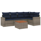 6-tlg. Garten-Sofagarnitur mit Kissen Grau Poly Rattan