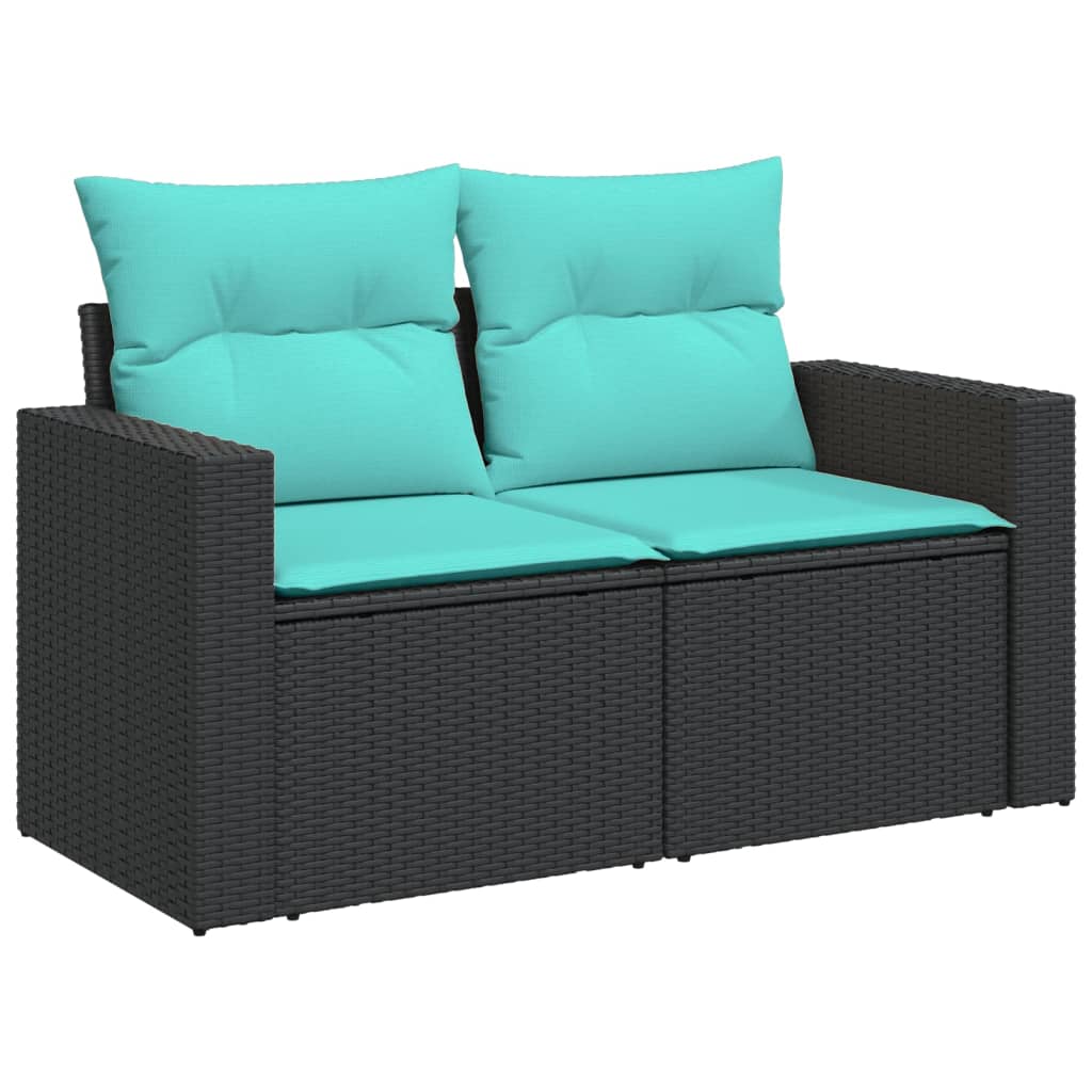 7-tlg. Garten-Sofagarnitur mit Kissen Schwarz Poly Rattan
