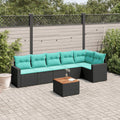 7-tlg. Garten-Sofagarnitur mit Kissen Schwarz Poly Rattan