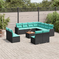 12-tlg. Garten-Sofagarnitur mit Kissen Schwarz Poly Rattan