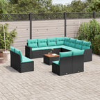 12-tlg. Garten-Sofagarnitur mit Kissen Schwarz Poly Rattan