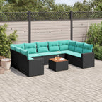 10-tlg. Garten-Sofagarnitur mit Kissen Schwarz Poly Rattan