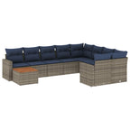 10-tlg. Garten-Sofagarnitur mit Kissen Grau Poly Rattan