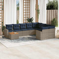 10-tlg. Garten-Sofagarnitur mit Kissen Grau Poly Rattan