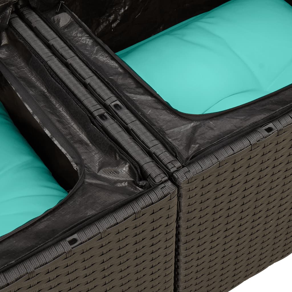 11-tlg. Garten-Sofagarnitur mit Kissen Schwarz Poly Rattan