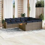 11-tlg. Garten-Sofagarnitur mit Kissen Grau Poly Rattan