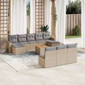 11-tlg. Garten-Sofagarnitur mit Kissen Beige Poly Rattan