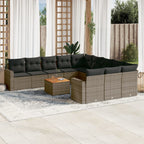 12-tlg. Garten-Sofagarnitur mit Kissen Grau Poly Rattan