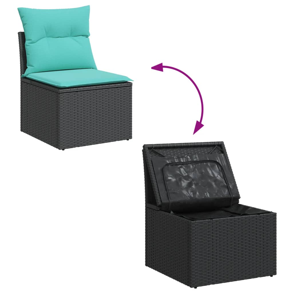 12-tlg. Garten-Sofagarnitur mit Kissen Schwarz Poly Rattan