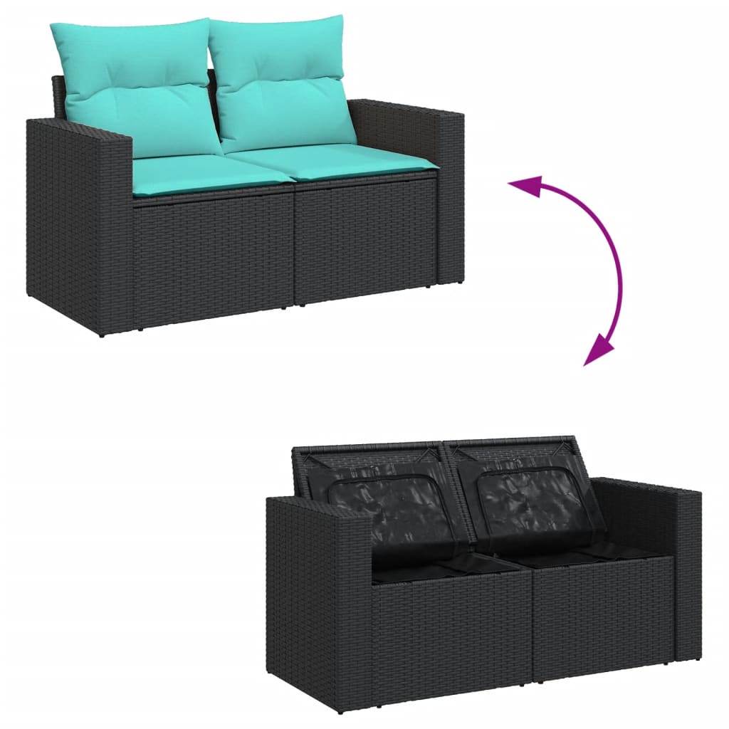12-tlg. Garten-Sofagarnitur mit Kissen Schwarz Poly Rattan