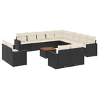 14-tlg. Garten-Sofagarnitur mit Kissen Schwarz Poly Rattan