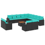 14-tlg. Garten-Sofagarnitur mit Kissen Schwarz Poly Rattan