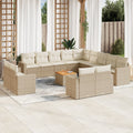 14-tlg. Garten-Sofagarnitur mit Kissen Beige Poly Rattan