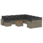 12-tlg. Garten-Sofagarnitur mit Kissen Grau Poly Rattan