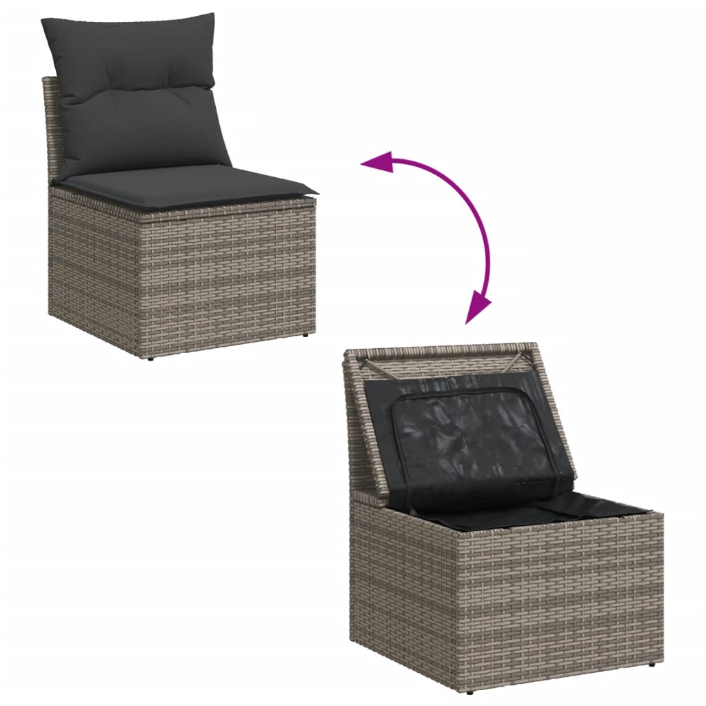 12-tlg. Garten-Sofagarnitur mit Kissen Grau Poly Rattan