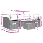 7-tlg. Garten-Sofagarnitur mit Kissen Schwarz Poly Rattan